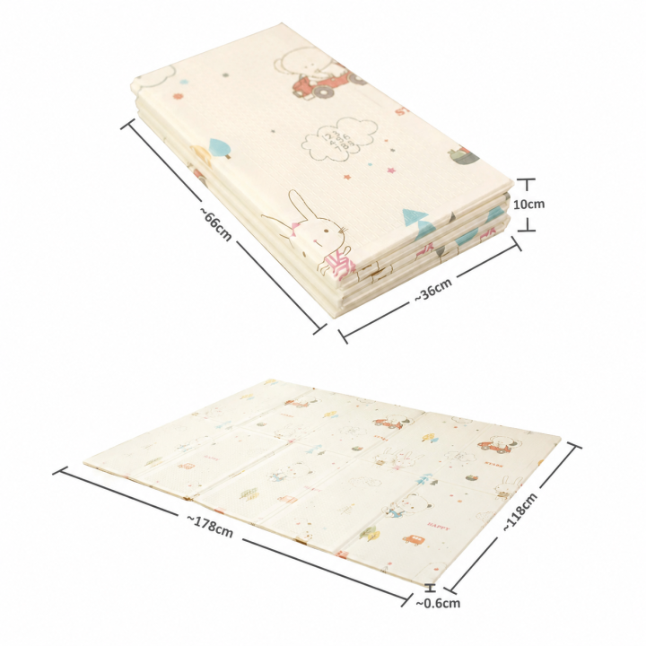 Foldable Baby Playmat, Double Sided Floor Mat Learning & Crawling for Babies – Jungle & Traffic Print – 6mm