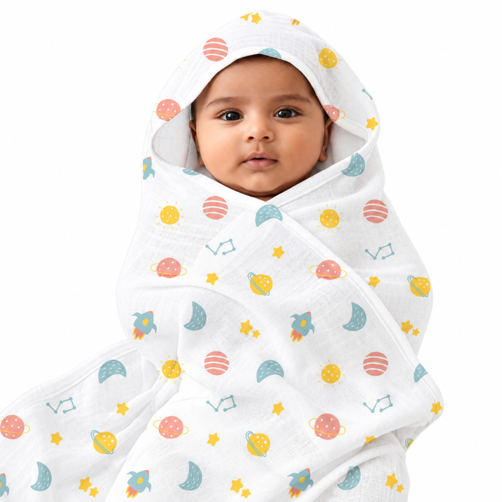 Muuma Newborn Baby Muslin Combo – Jabla Button, Co-ord Set, Bath Towel, Hooded Towel, Cap Mitten Booty Set & Wipes