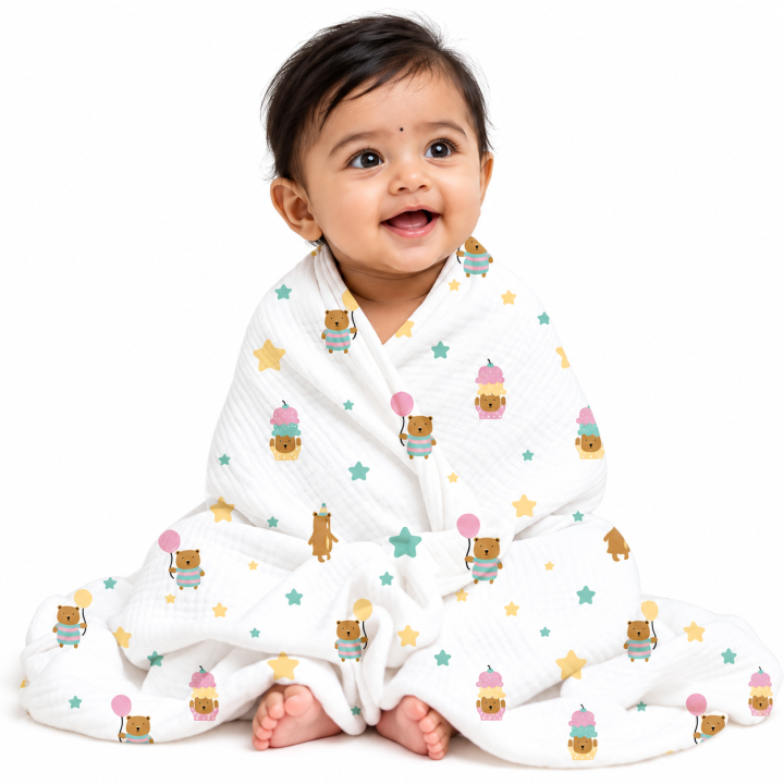 Muuma Newborn Baby Muslin Combo – Jabla Button, Co-ord Set, Bath Towel, Hooded Towel, Cap Mitten Booty Set & Wipes
